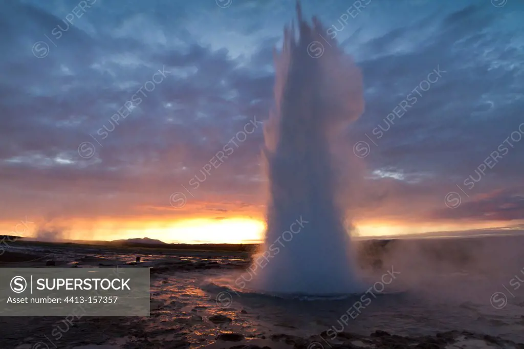 Eruption of the geyser Strokkur at Geysir in Iceland