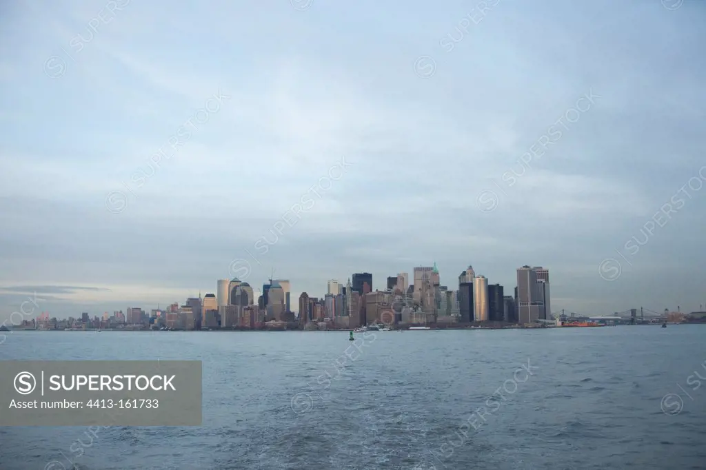View of the southern tip of Manhattan at sunset