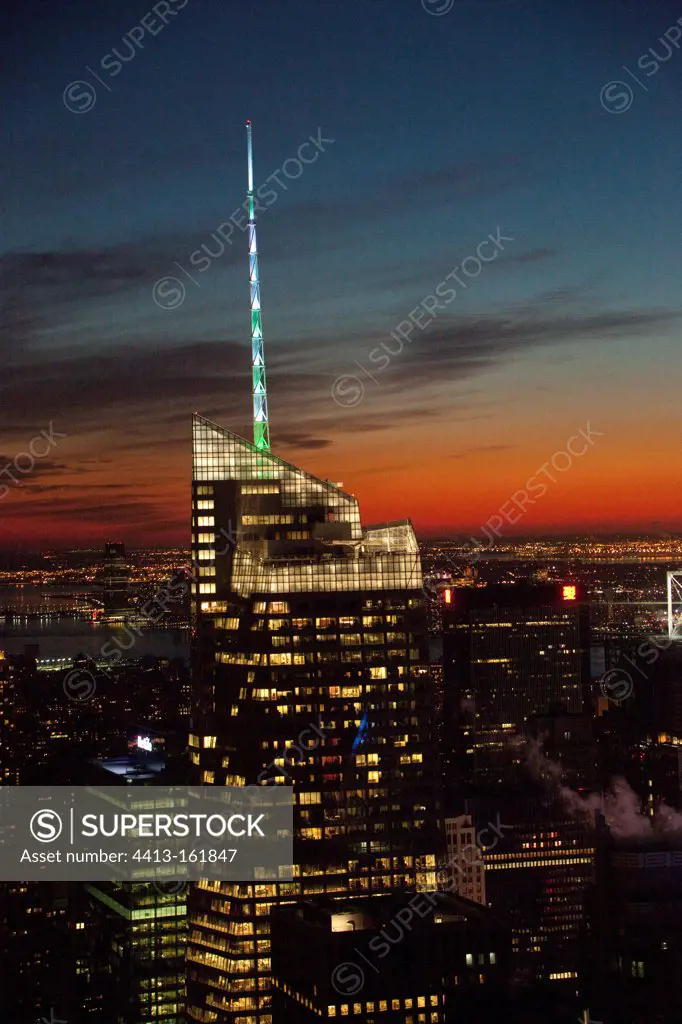 View of New York at night from the Rockefeller Center