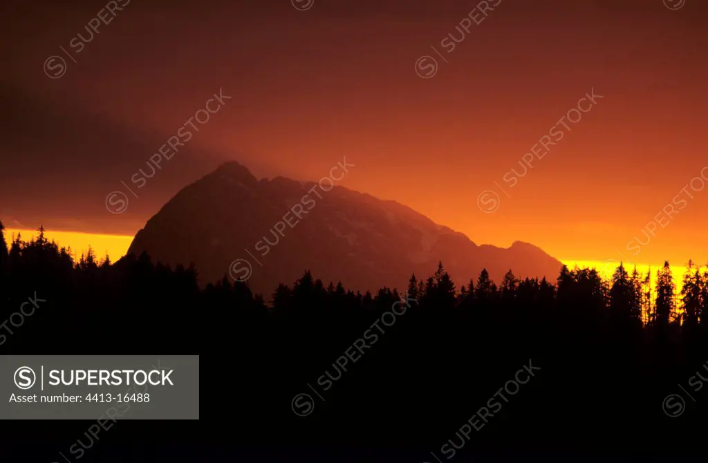 Sunset behind Mount Bertha Glacier Bay NP Alaska