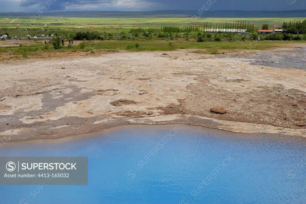 Basin of Blesi on the site of Geysir in Iceland