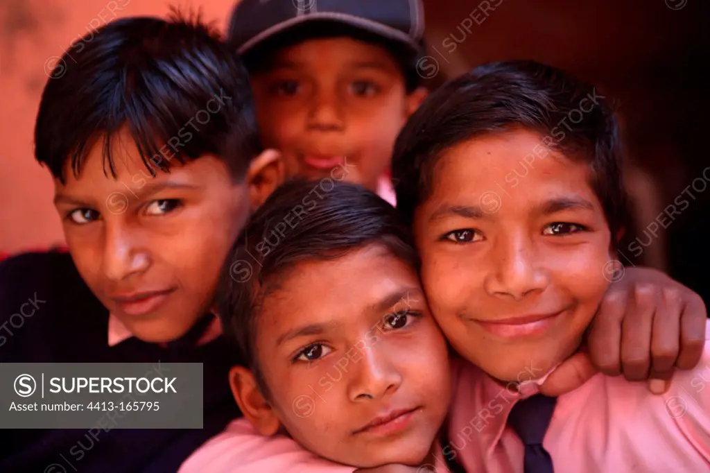 Portrait of school children in Pushkar in Rajasthan India