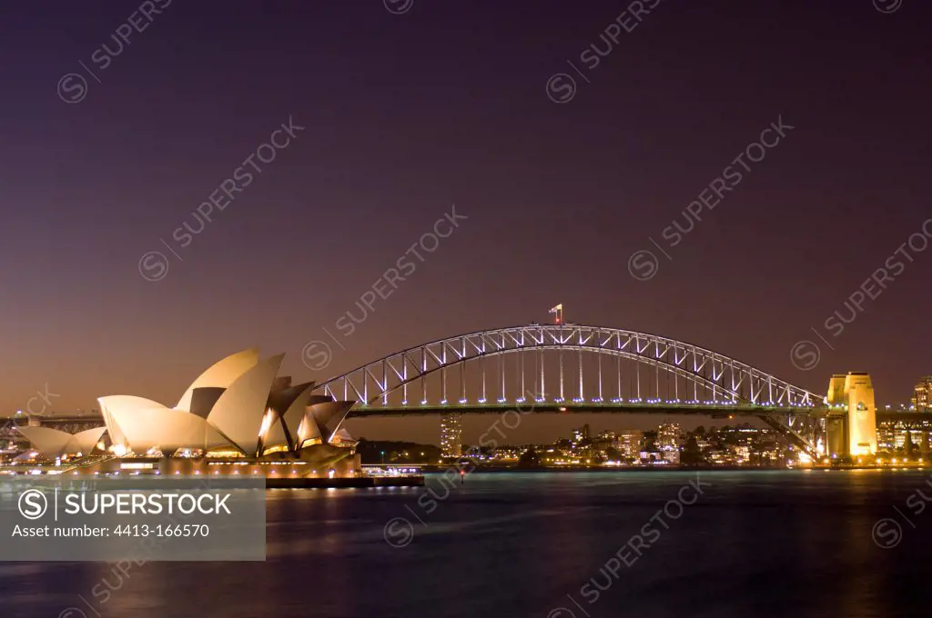 Sydney Opera House and Harbour Bridge by night Australia