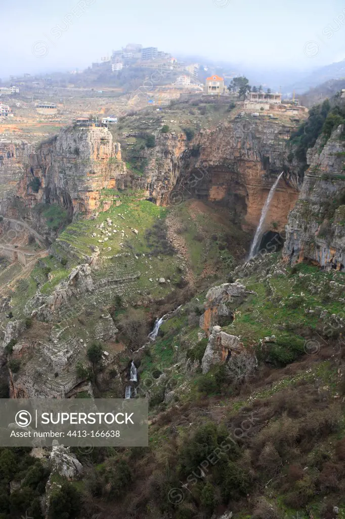 Waterfall in the Kadisha Valley Mountain al-Makma Lebanon