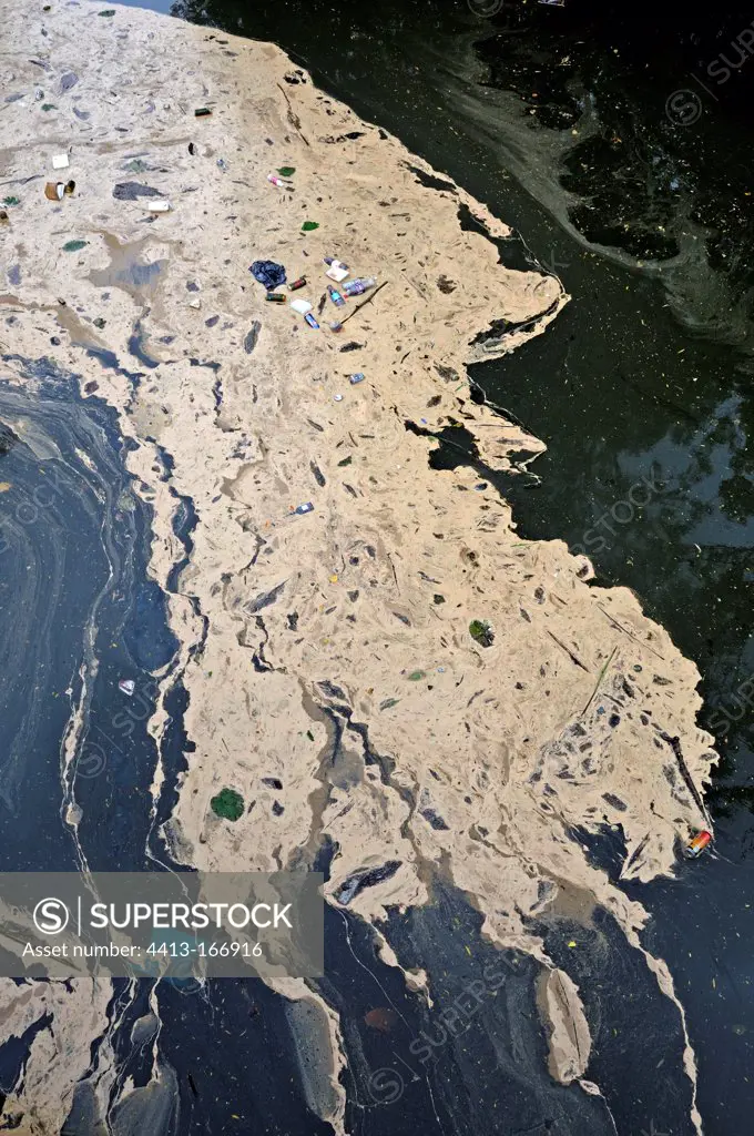 Pollution and debris retained by the pollen on a river