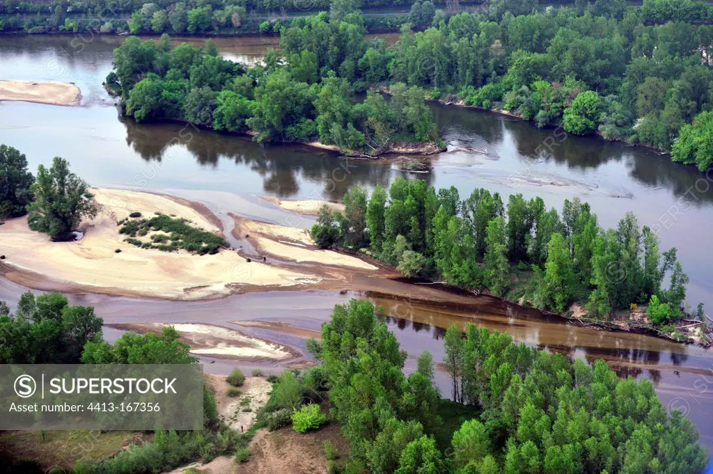 Aerial view of the Loire River in the Nievre France