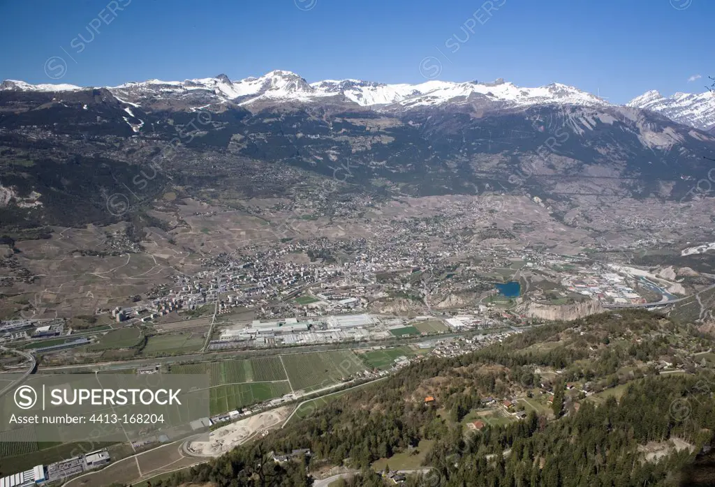 City of Sierre and Montana in the Swiss Rhone Valley