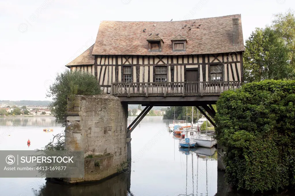 Sixteenth-century old mill on the Seine at Vernon France