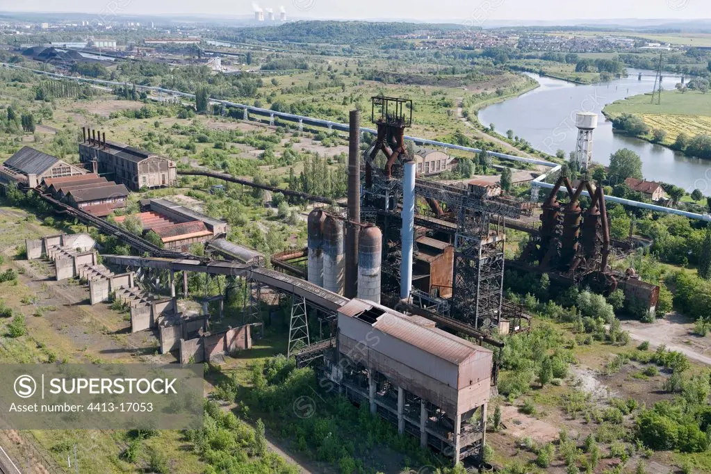 Ruins of the blast furnaces of an industrial waste land Moselle
