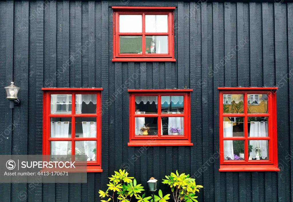 Traditional house with red windows Faroe Islands