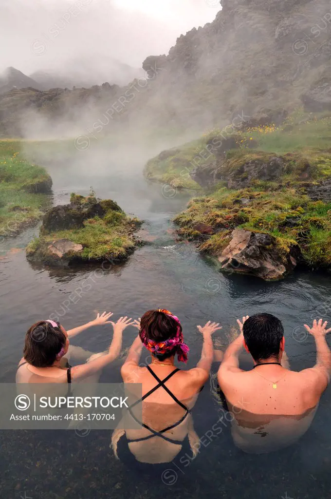 Bath in a hot spring Landmannalaugar Iceland