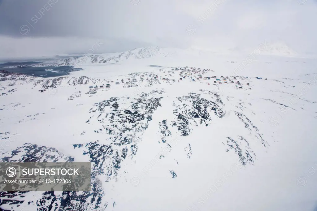 Snowy landscape of the island Kulusuk Greenland
