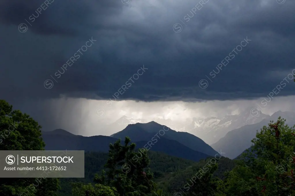Rain over the Pyrenees mountains in Ariège France