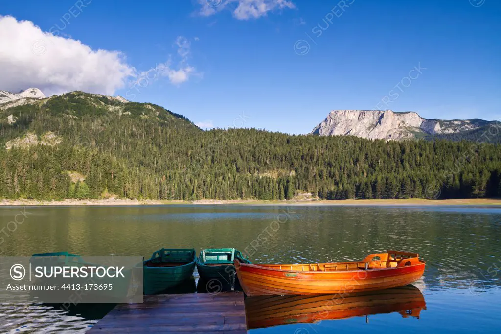 Boats on the Black Lake in NP Durmitor in Montenegro