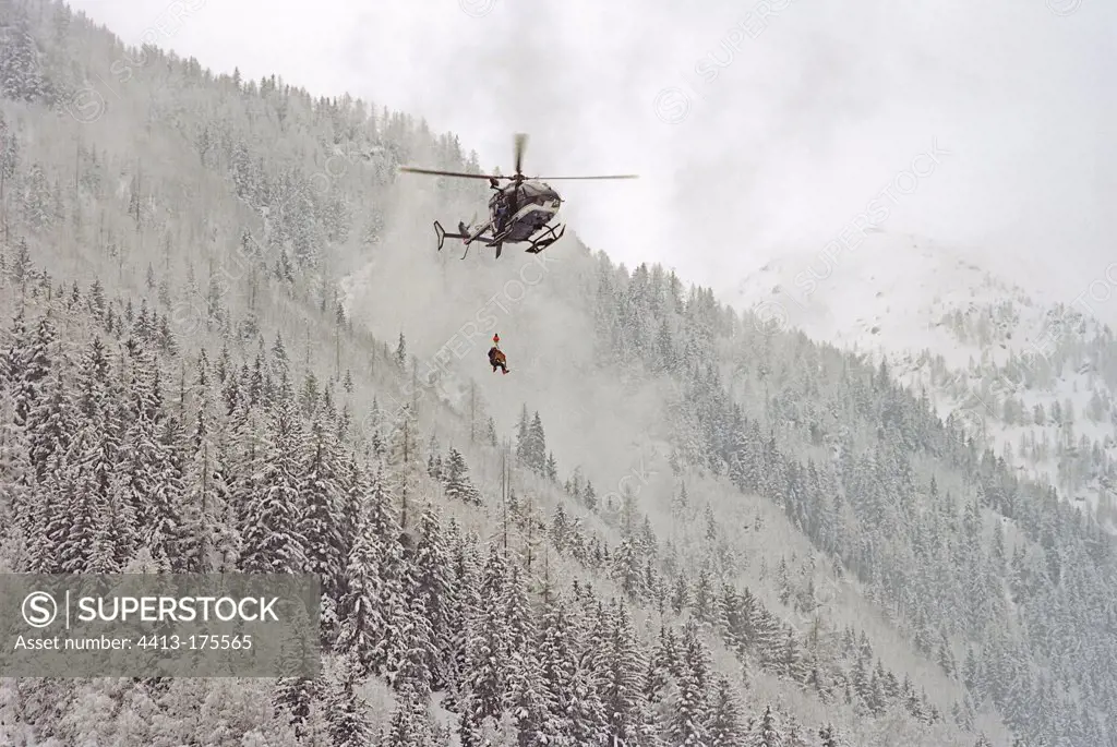 Intervention with avalanche dog from a helicopter