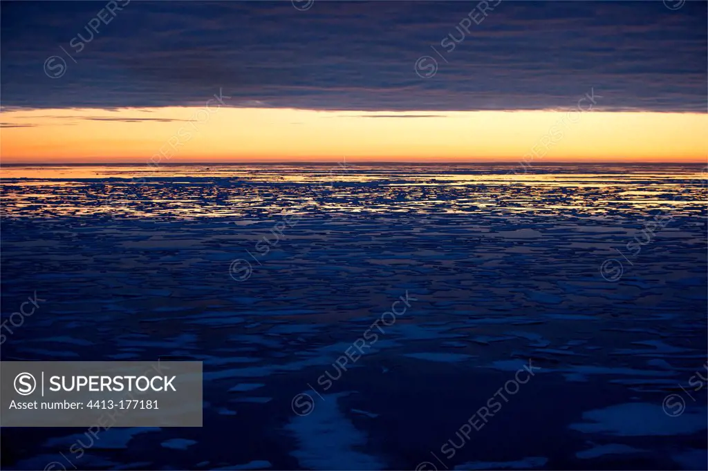 The ice under the midnight sun in Larsen Sound Canada