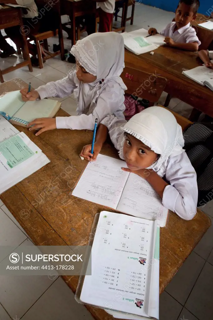 Schoolgirls in a classroom Iboih Pulau Weh Sumatra