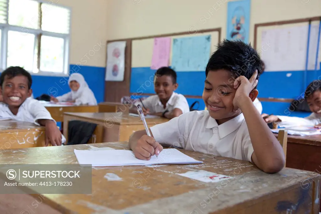 Schoolboys in a classroom Iboih Pulau Weh Sumatra