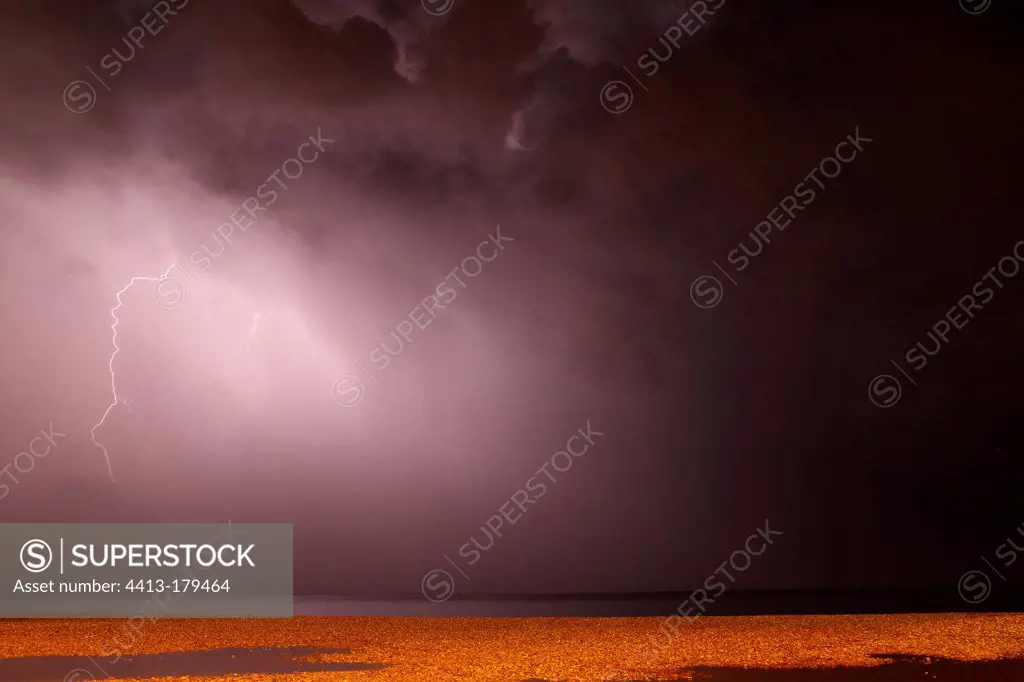 Lightning storm at sea in Antibes France