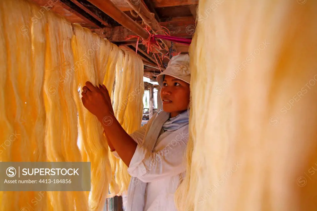 Drying son silk Cambodia