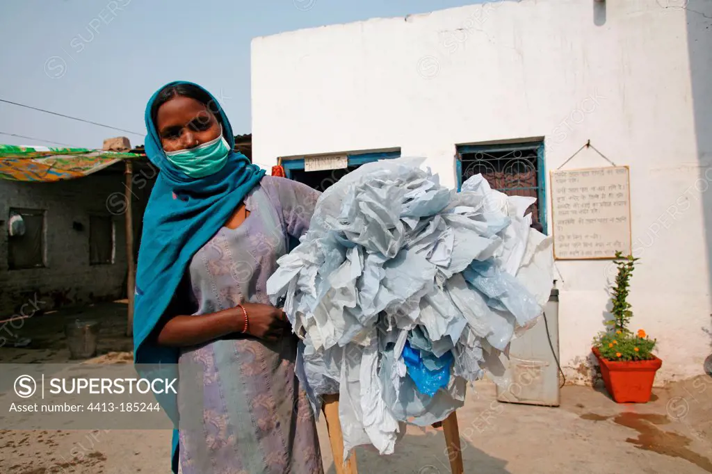 Collection of plastic bags in the streets New Delhi India