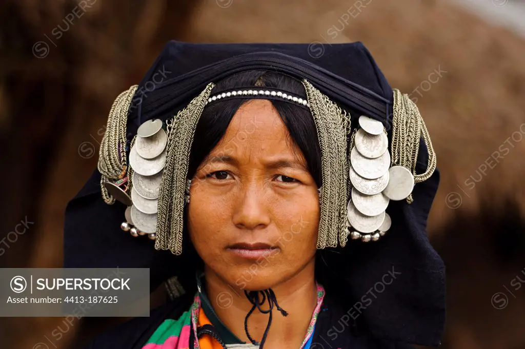 Portrait of Woman of the Akha Pixo minority Ban Yo Laos