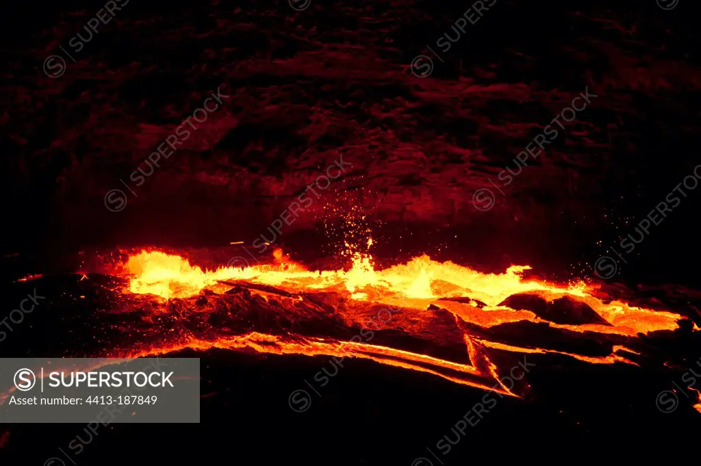 Lake of molten lava from the volcano Erta Ale Ethiopia