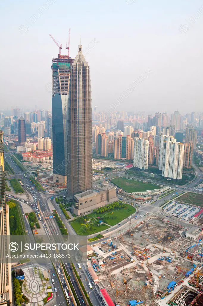 World Financial Tower under construction in Shanghai China