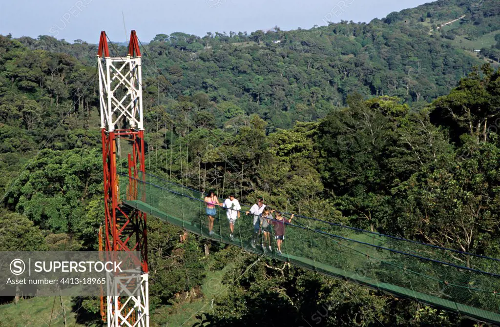 Tourists on a bridge in canopy Costa Rica