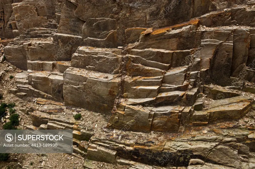 Rock strata in Cornwall in England