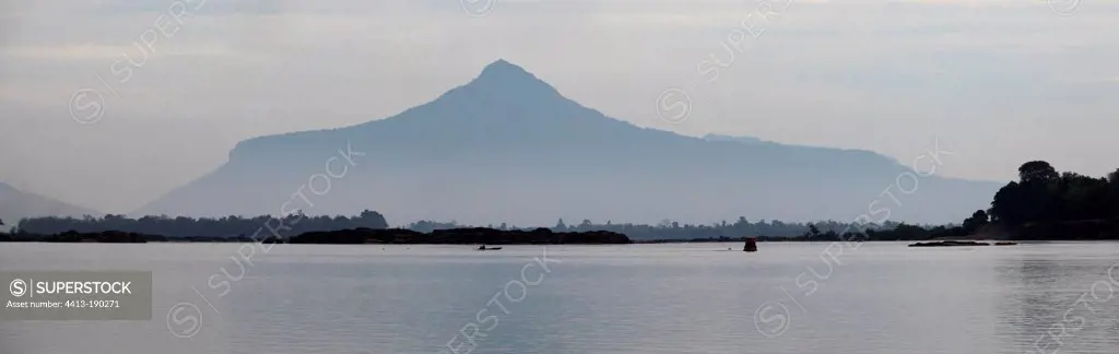 The Mekong River and Mount Kao around Pakse in Laos