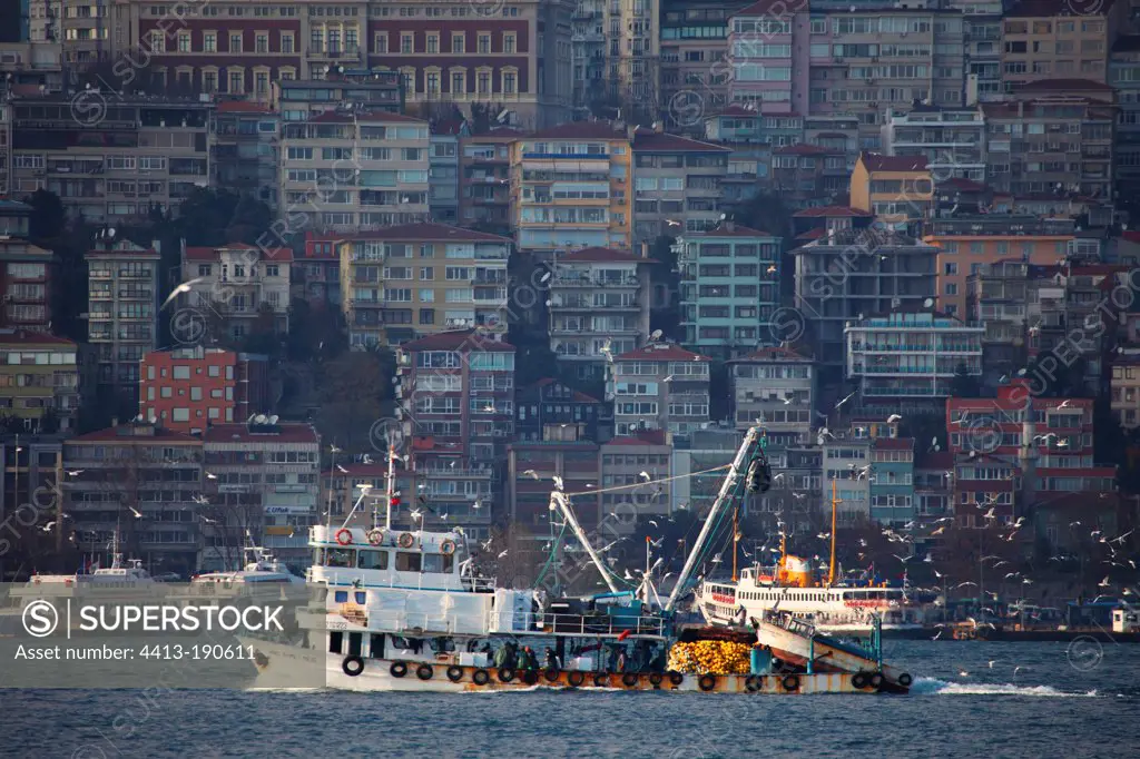 Fishing boat in the Bosphorus Turkey