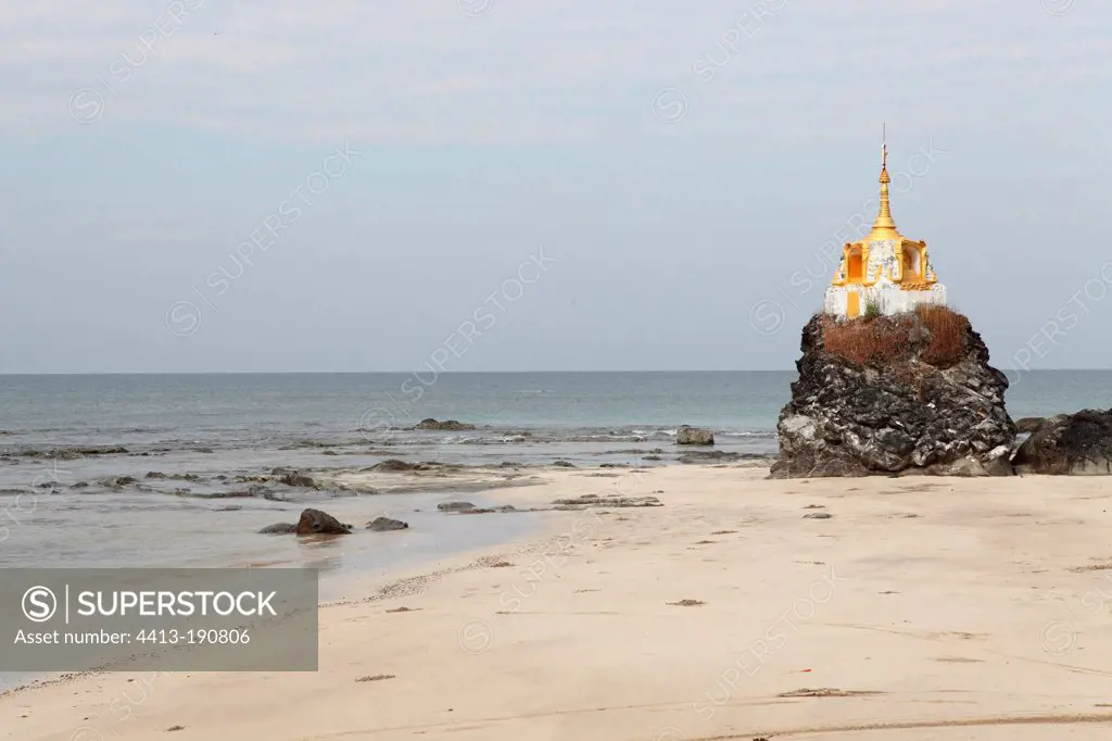 Small stupa at the seaside Beach Chaung Tha Burma