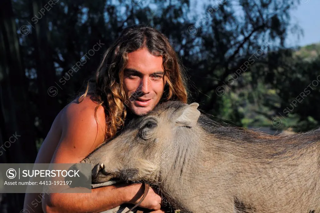 Olivier Houalet with a female warthog in Namibia