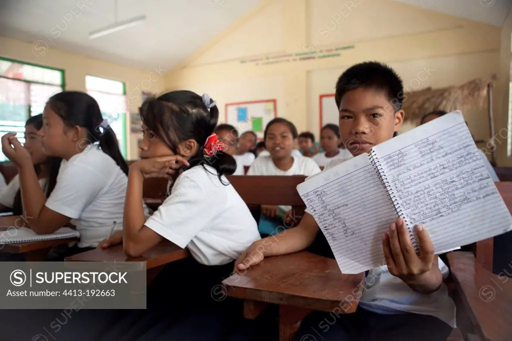 Schoolchildren in class Santa Jiuliana Luzon Philippines