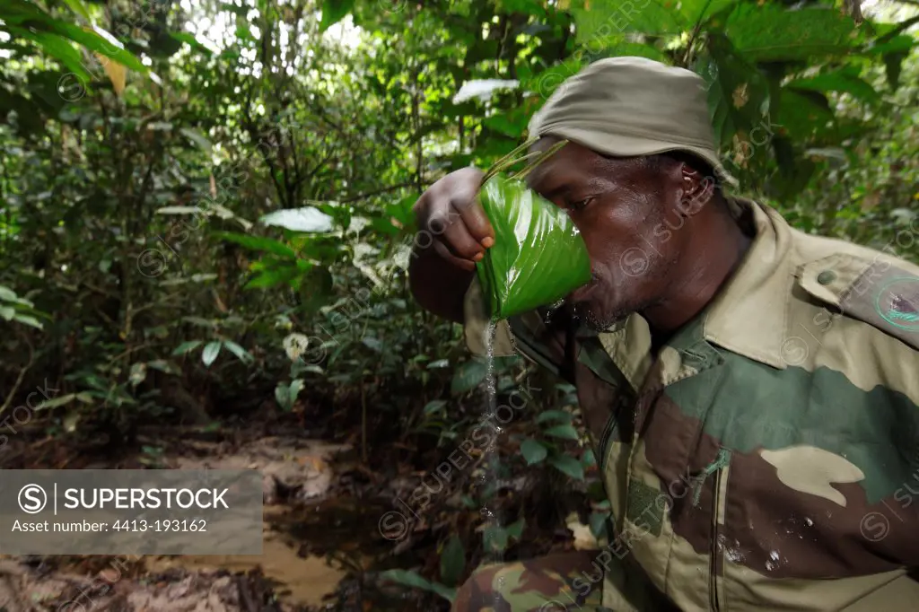 Ecoguard of Batéké Plateau NP drinking Gabon