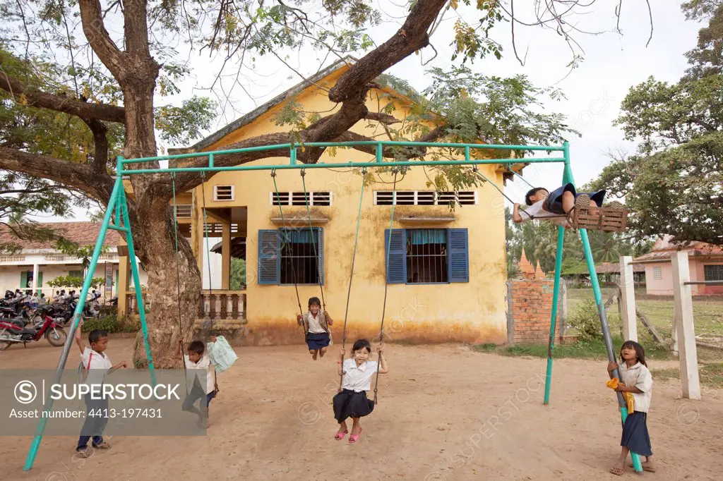 Schoolchildren in the playground of a school in Cambodia