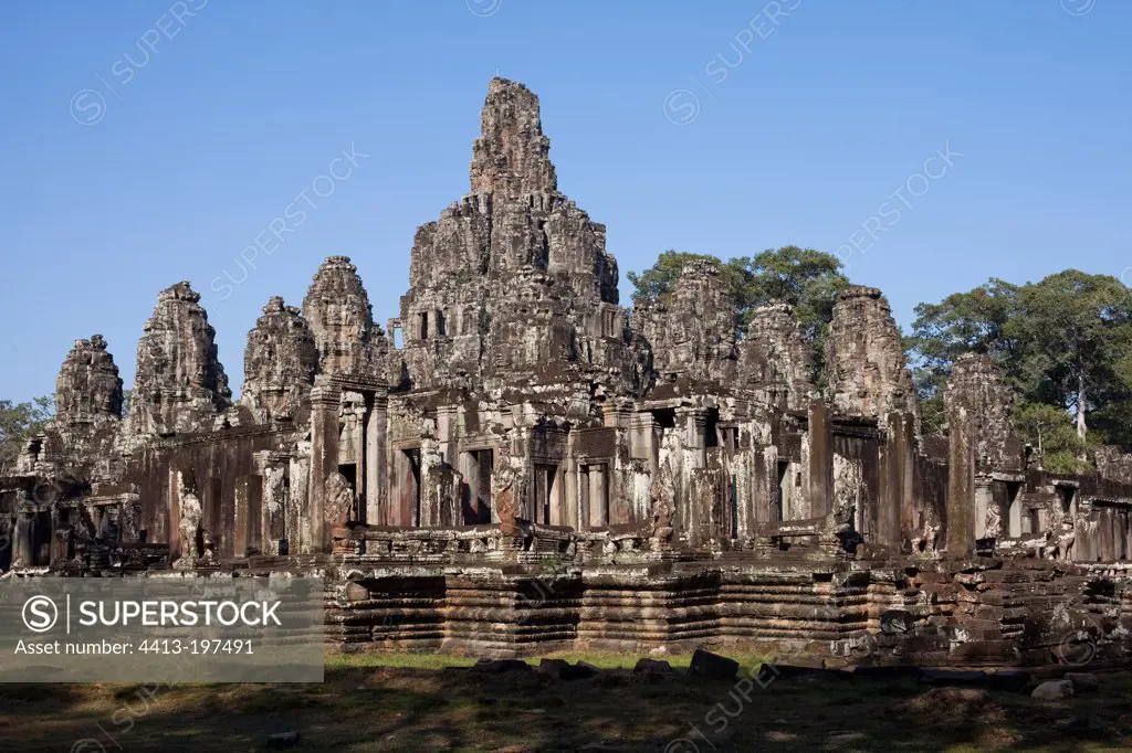 Ruins of the Bayon temple at Angkor's magic in Cambodia