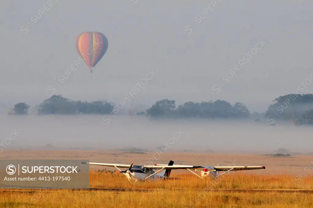 Balloon and aircraft ground Masai Mara Kenya