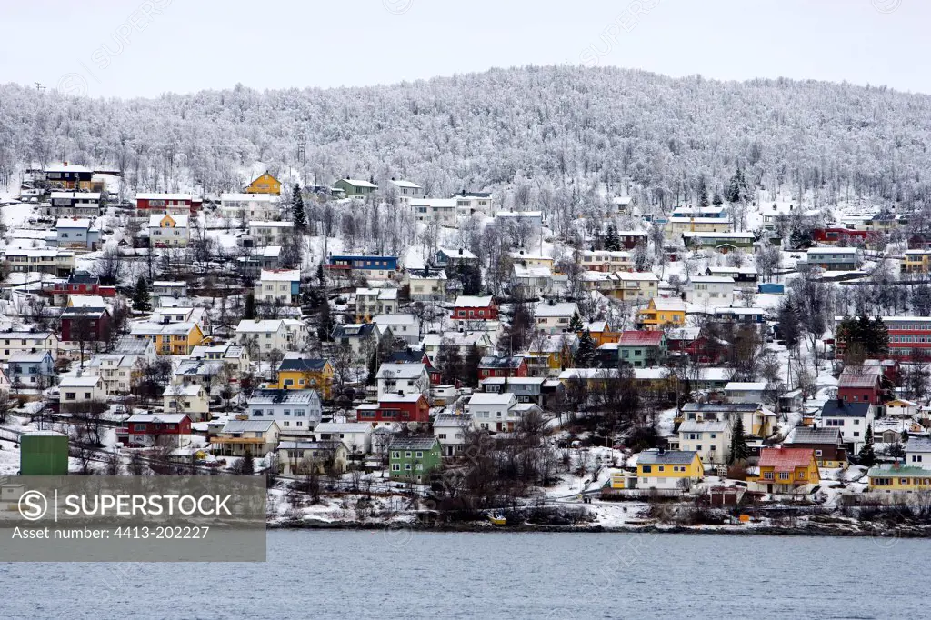 Coastal village in winter Norway