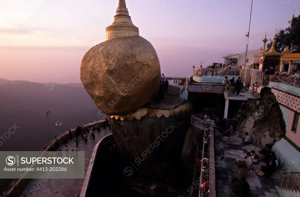 Golden Rock at sunset Kyaitiyo Burma