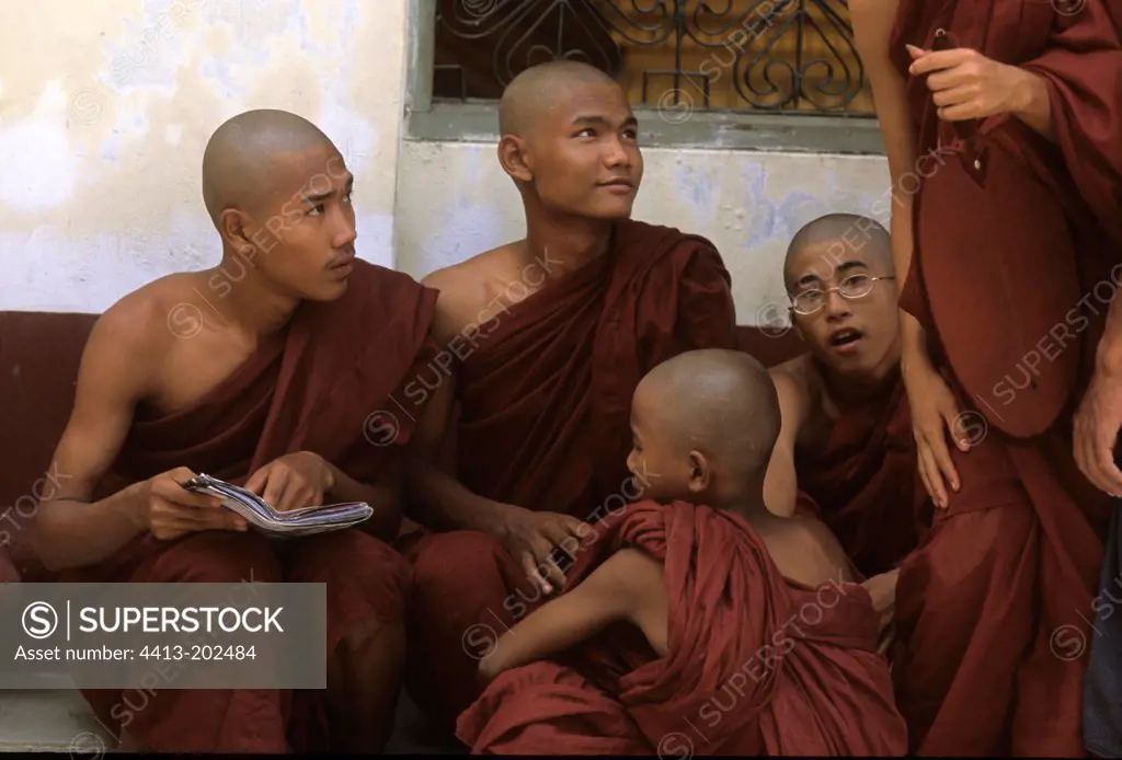 Group of young bhikkhus in a monastery Burma