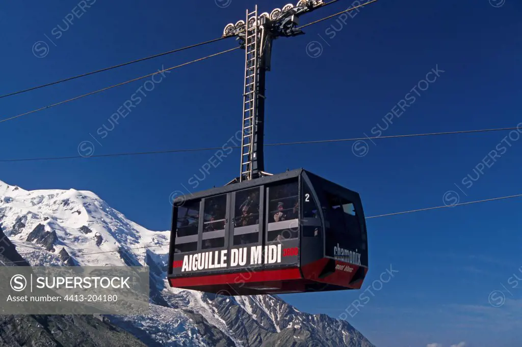 Cable car cabin of the Aiguille du Midi Haute-Savoie France