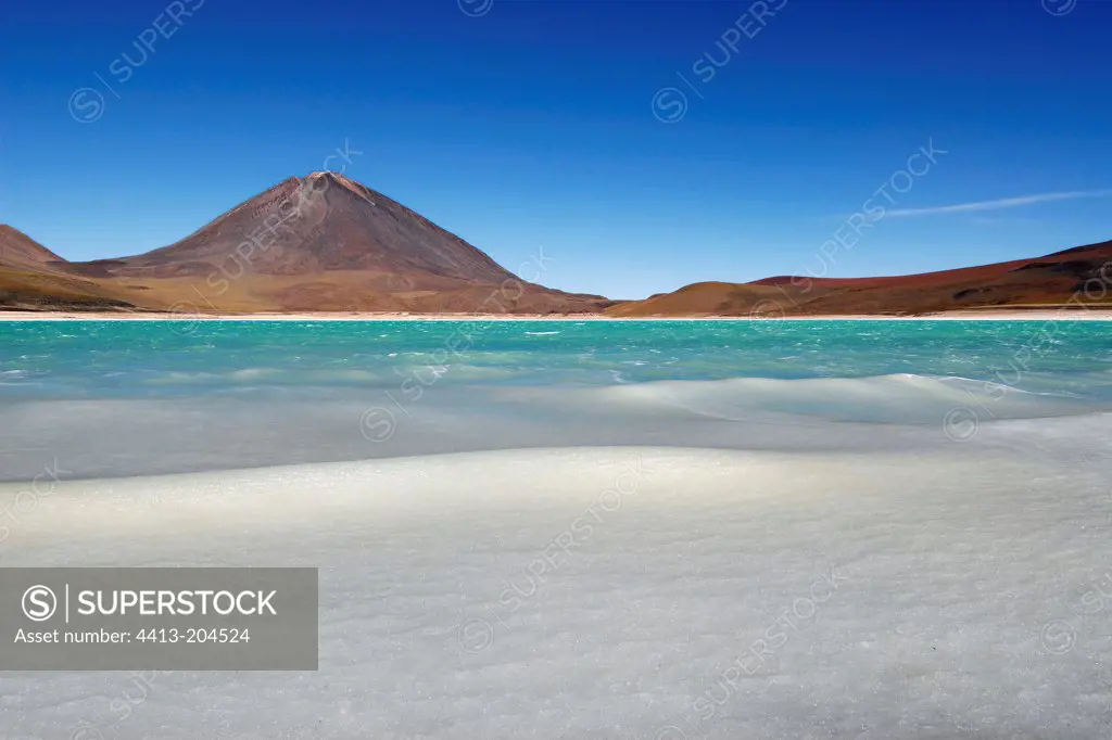 Laguna Verde at the foot of the volcano Licancabur Bolivia