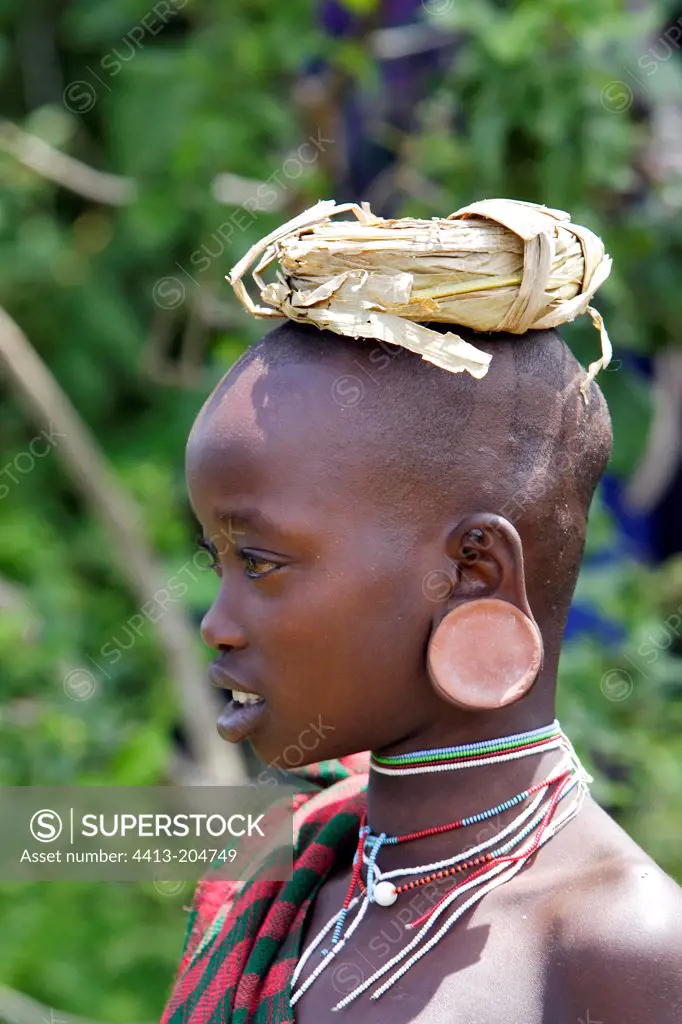 Portrait of a Surma girl during Donga ceremony Ethiopia