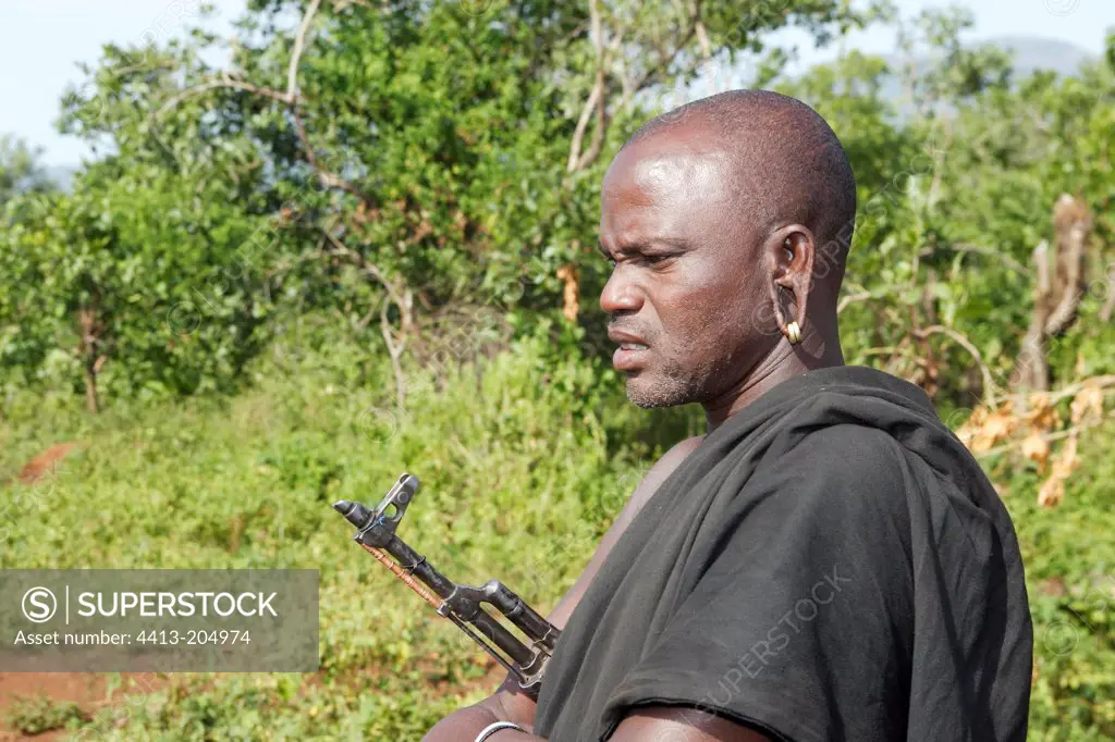 Surma warrior armed with a rifle Southwestern Ethiopia