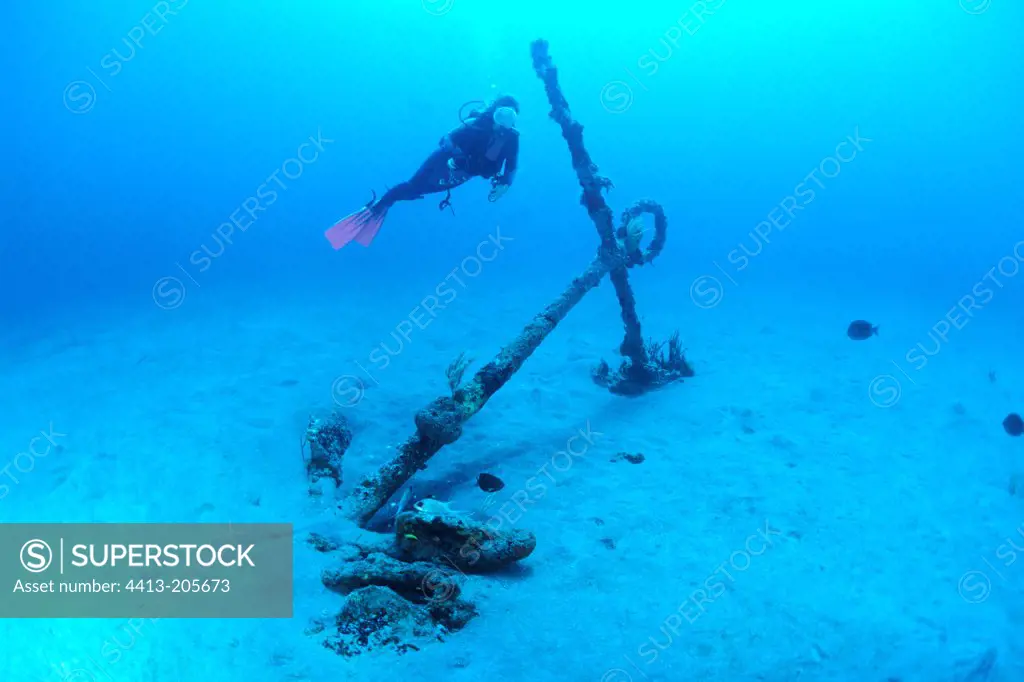 Diver and Anchor Double Wreck St Eustache Antilles