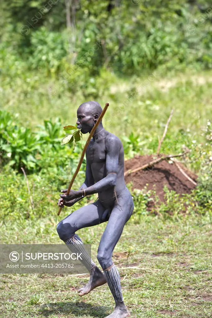 Surma warrior during Donga ceremony Ethiopia