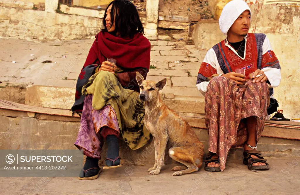 Dog sitting between a young couple India