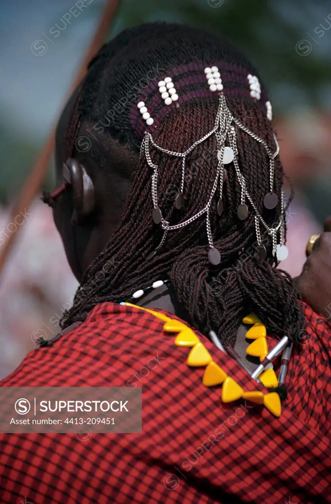 Masai or Moran warrior with traditional hearstyle Tanzania